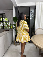 Load image into Gallery viewer, Yellow Stripe Mykonos Pop Over Mini Dress