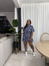 Load image into Gallery viewer, Navy Floral Mykonos Pop Over Mini Dress