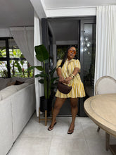 Load image into Gallery viewer, Yellow Stripe Mykonos Pop Over Mini Dress