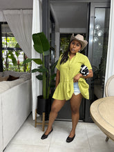 Load image into Gallery viewer, Green Mykonos Pop Over Mini Dress