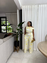 Load image into Gallery viewer, Soft Yellow “Nevis” Knotted Shoulder Pant Set