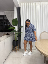 Load image into Gallery viewer, Navy Floral Mykonos Pop Over Mini Dress