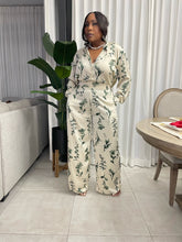 Load image into Gallery viewer, Premium Nude and Green Floral “ISLANDER” Satin Pant Set
