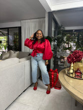 Load image into Gallery viewer, Uganda Puff Sleeved Wrap Top - Cherry Red