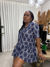 Load image into Gallery viewer, Navy Floral Mykonos Pop Over Mini Dress