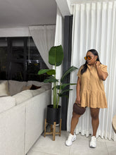 Load image into Gallery viewer, Khaki Mykonos Pop Over Mini Dress