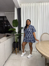 Load image into Gallery viewer, Navy Floral Mykonos Pop Over Mini Dress