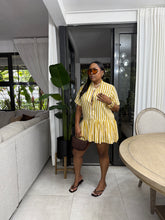 Load image into Gallery viewer, Yellow Stripe Mykonos Pop Over Mini Dress