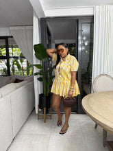 Load image into Gallery viewer, Yellow Stripe Mykonos Pop Over Mini Dress
