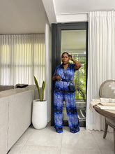 Load image into Gallery viewer, Blue Abstract “Journey” Satin Pant Set