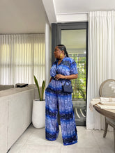 Load image into Gallery viewer, Blue Abstract “Journey” Satin Pant Set