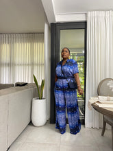 Load image into Gallery viewer, Blue Abstract “Journey” Satin Pant Set