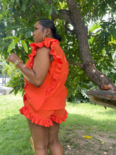 Load image into Gallery viewer, Orange Tahiti Ruffled Sleeveless Top