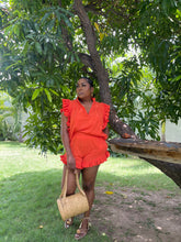Load image into Gallery viewer, Orange Tahiti Ruffled Sleeveless Top