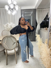 Load image into Gallery viewer, Black Linen Atlantis Wrap Top