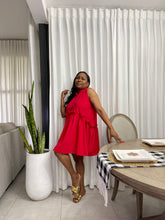 Load image into Gallery viewer, Red Peru Frill Waist Sleeve Dress
