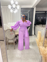 Load image into Gallery viewer, Soft Lilac“UGANDA” Puff Sleeved Linen Wrap Top