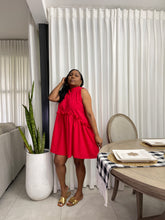 Load image into Gallery viewer, Red Peru Frill Waist Sleeve Dress