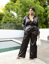 Load image into Gallery viewer, Premium Black “ISLANDER” Satin Pant Set
