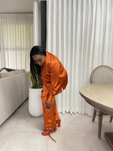 Load image into Gallery viewer, Sunburnt Orange “RENDEZVOUS” Satin Pant Set