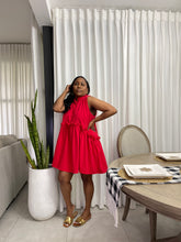 Load image into Gallery viewer, Red Peru Frill Waist Sleeve Dress
