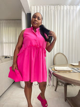 Load image into Gallery viewer, Pink Frill Waist Sleeve Dress