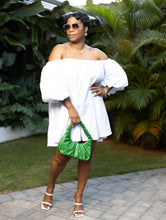 Load image into Gallery viewer, White “ZIMBABWE” Oversized Puff Sleeved Dress
