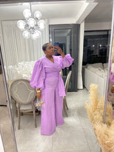 Load image into Gallery viewer, Soft Lilac“UGANDA” Puff Sleeved Linen Wrap Top