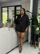 Load image into Gallery viewer, Black“Zanzibar” Long Sleeve Short Set
