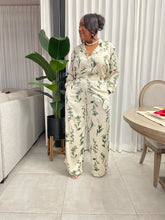 Load image into Gallery viewer, Premium Nude and Green Floral “ISLANDER” Satin Pant Set
