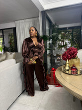 Load image into Gallery viewer, St. Barts Edition Ruffle Set - Chocolate Brown Crushed Satin
