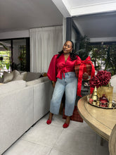 Load image into Gallery viewer, Uganda Puff Sleeved Wrap Top - Cherry Red
