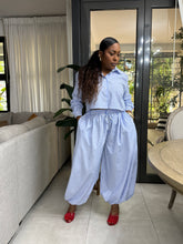 Load image into Gallery viewer, Turkish Cropped Button Up Shirt - Blue/ White Stripe
