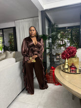 Load image into Gallery viewer, St. Barts Edition Ruffle Set - Chocolate Brown Crushed Satin
