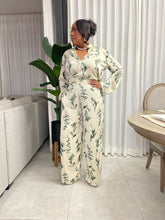 Load image into Gallery viewer, Premium Nude and Green Floral “ISLANDER” Satin Pant Set
