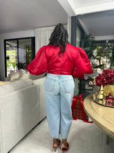 Load image into Gallery viewer, Uganda Puff Sleeved Wrap Top - Cherry Red
