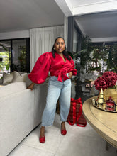 Load image into Gallery viewer, Uganda Puff Sleeved Wrap Top - Cherry Red
