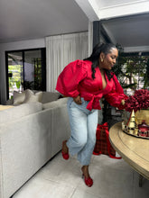 Load image into Gallery viewer, Uganda Puff Sleeved Wrap Top - Cherry Red
