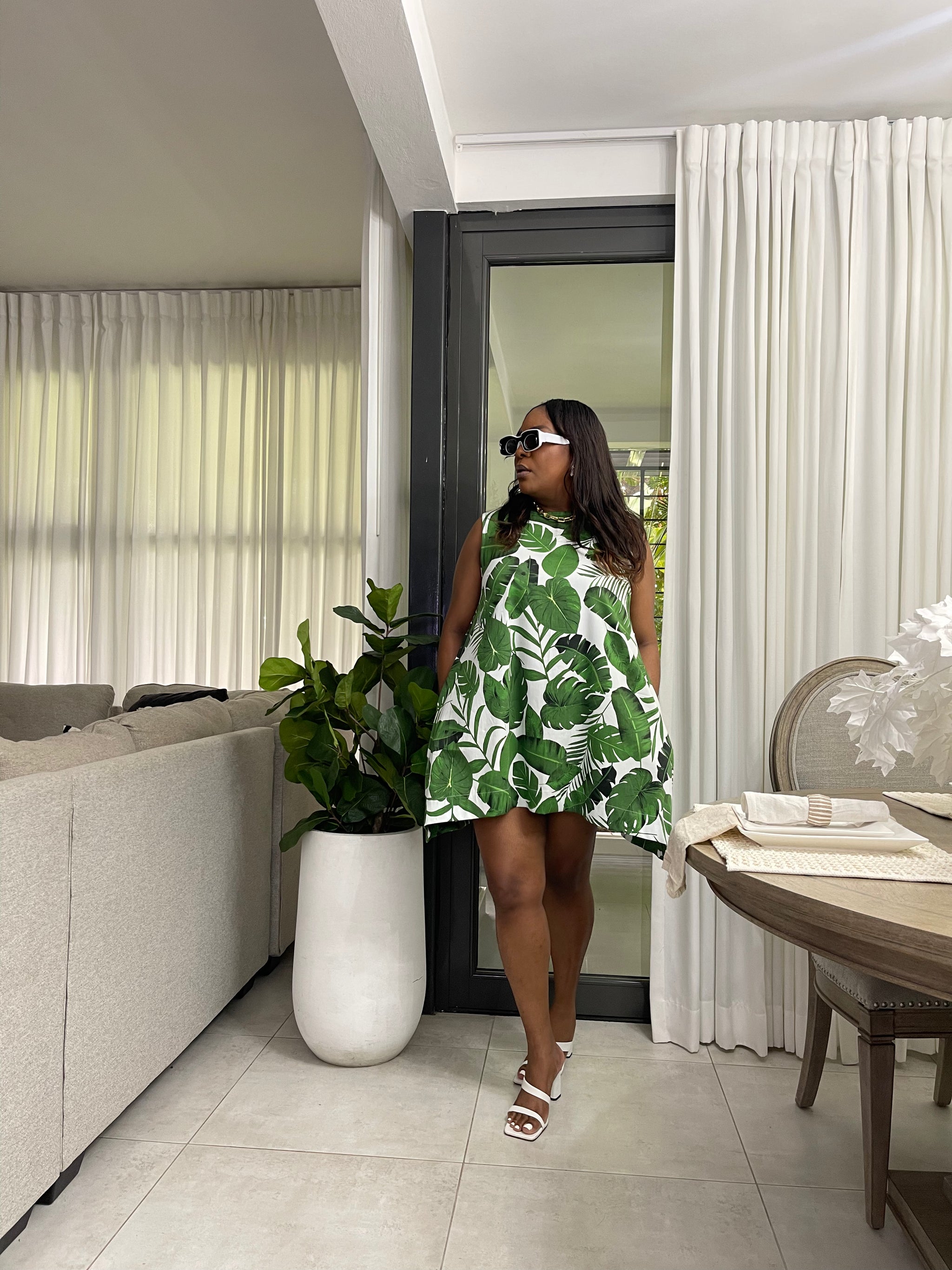 Green Monstera Portland Sleeveless Dress – By The Cabana