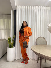 Load image into Gallery viewer, Sunburnt Orange “RENDEZVOUS” Satin Pant Set
