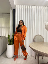 Load image into Gallery viewer, Sunburnt Orange “RENDEZVOUS” Satin Pant Set
